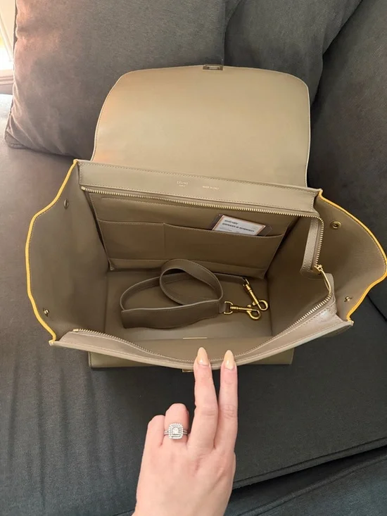 Celine Tricolor Leather Shoulder Bag - Cream, Gray & Mustard - Picture 6 of 8